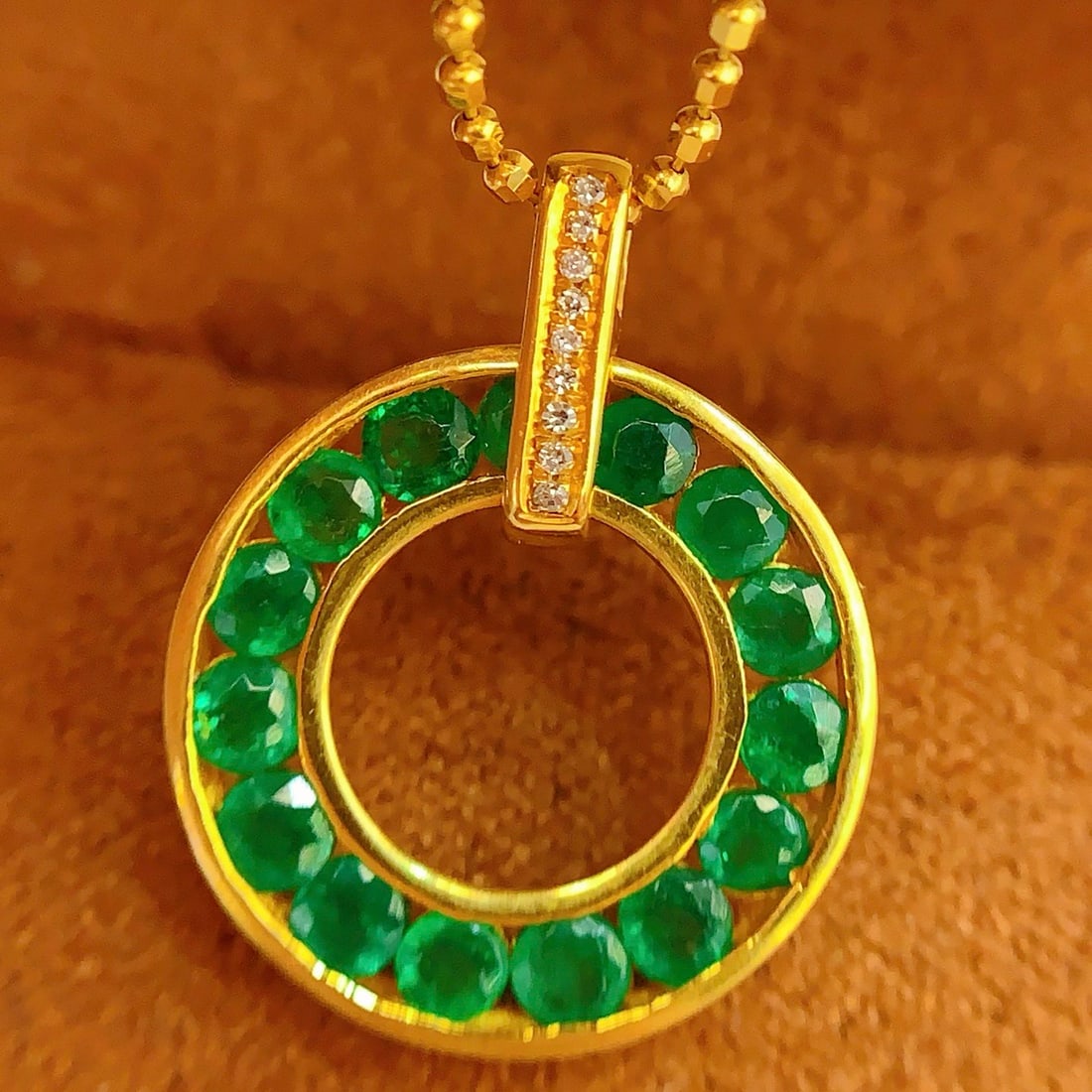 14k Gold 1.5 Ct Natural Emerald & Diamond Pendant( Without Chain ) - 3
