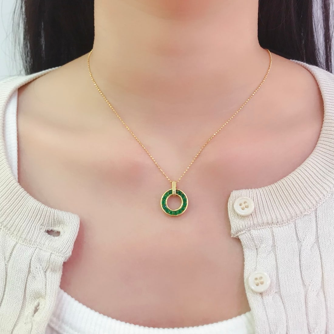14k Gold 1.5 Ct Natural Emerald & Diamond Pendant( Without Chain ) - 5