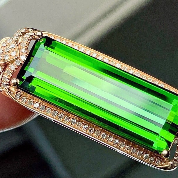 14k Gold 13.11 Ct Natural Tourmaline & Diamond Pendant( Without Chain ) - 6