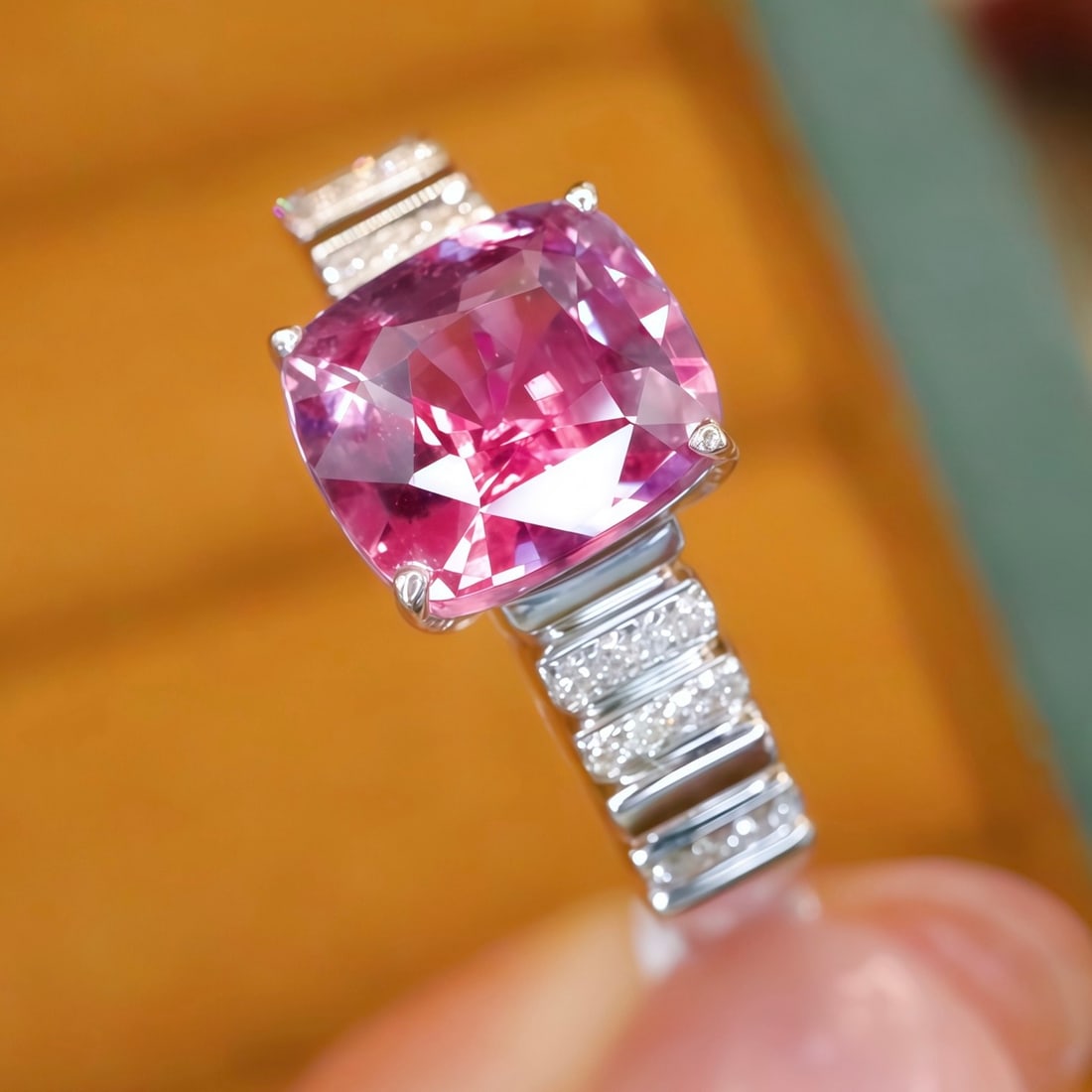14k Gold 2.10 Ctw Natural Padparadscha Sapphire & Diamond Ring - 2