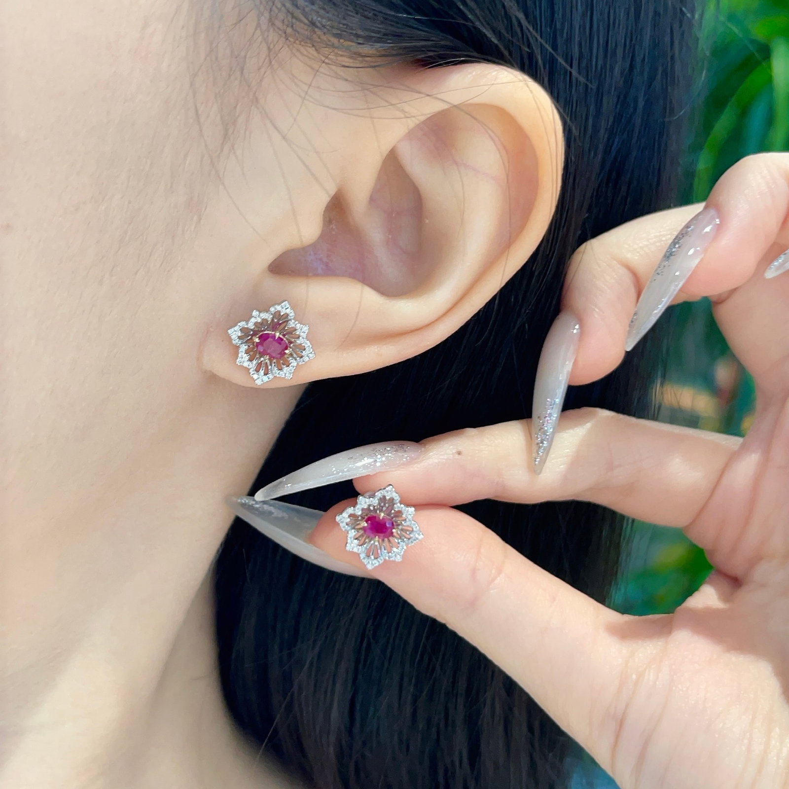 14k Gold 0.65 Ct Natural Ruby & Diamond Earrings - 4