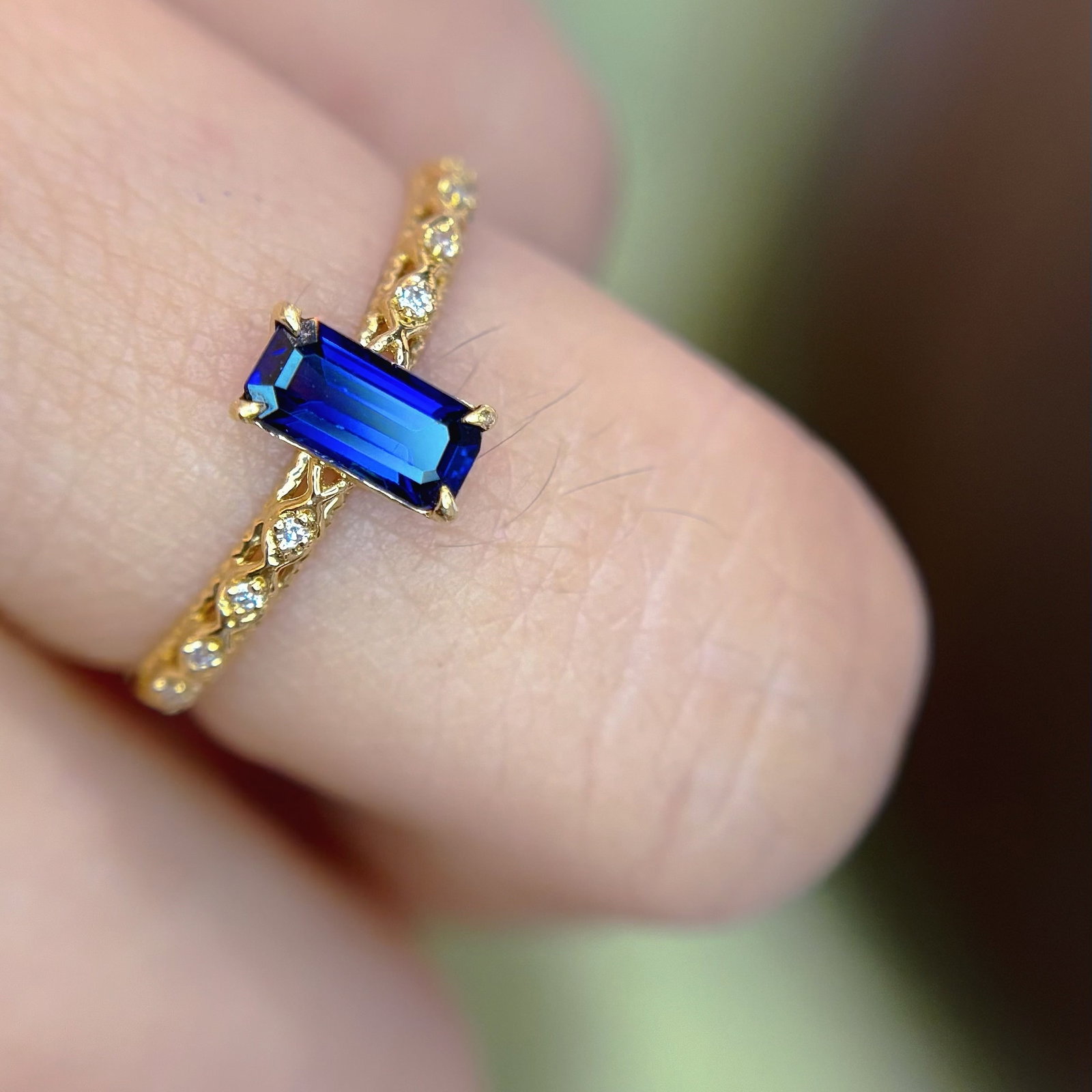 14k Gold 0.53 Ct Natural Sapphire & Diamond Ring - 3