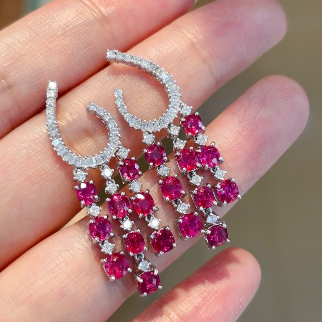 14k Gold 6.06 Ct Natural Ruby & Diamond Earrings - 2