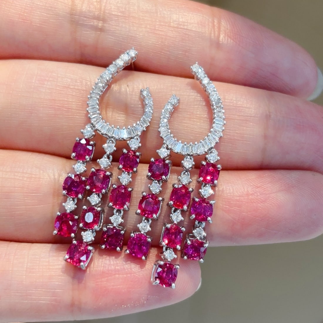 14k Gold 6.06 Ct Natural Ruby & Diamond Earrings - 3
