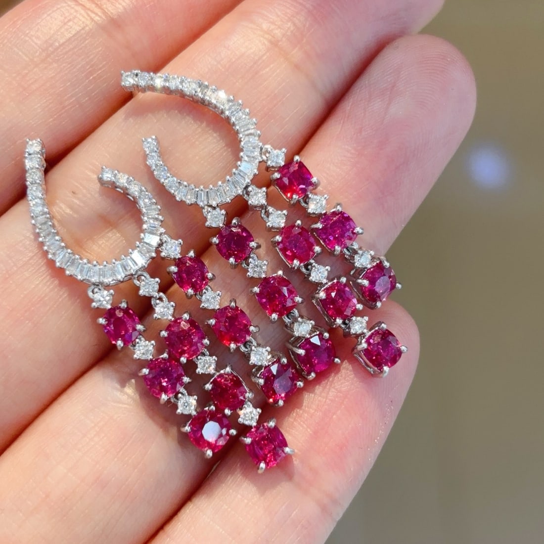 14k Gold 6.06 Ct Natural Ruby & Diamond Earrings - 4