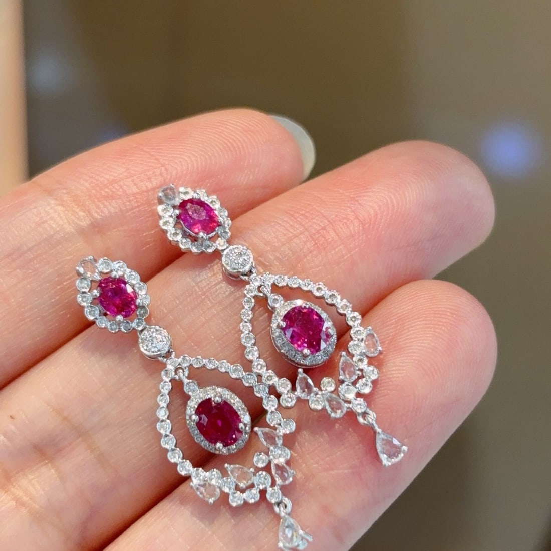 14k Gold 1.1 Ct Natural Ruby & Diamond Earrings - 2