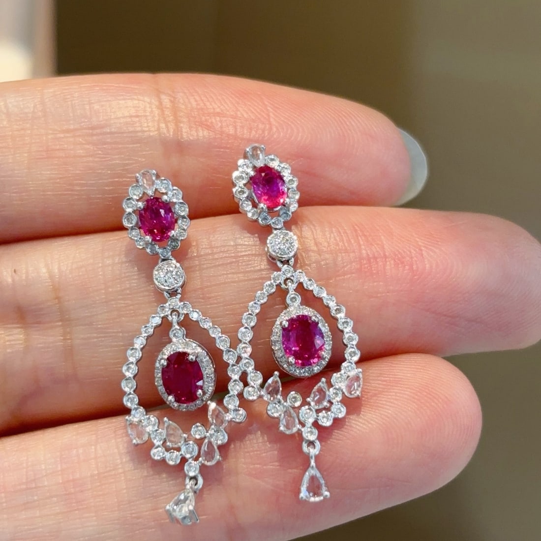 14k Gold 1.1 Ct Natural Ruby & Diamond Earrings - 3