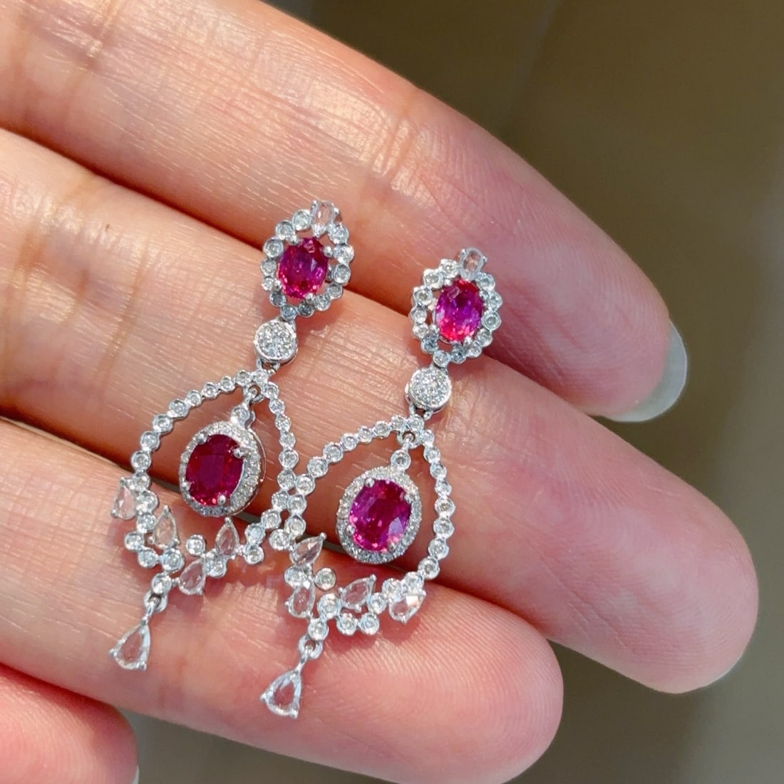 14k Gold 1.1 Ct Natural Ruby & Diamond Earrings - 4