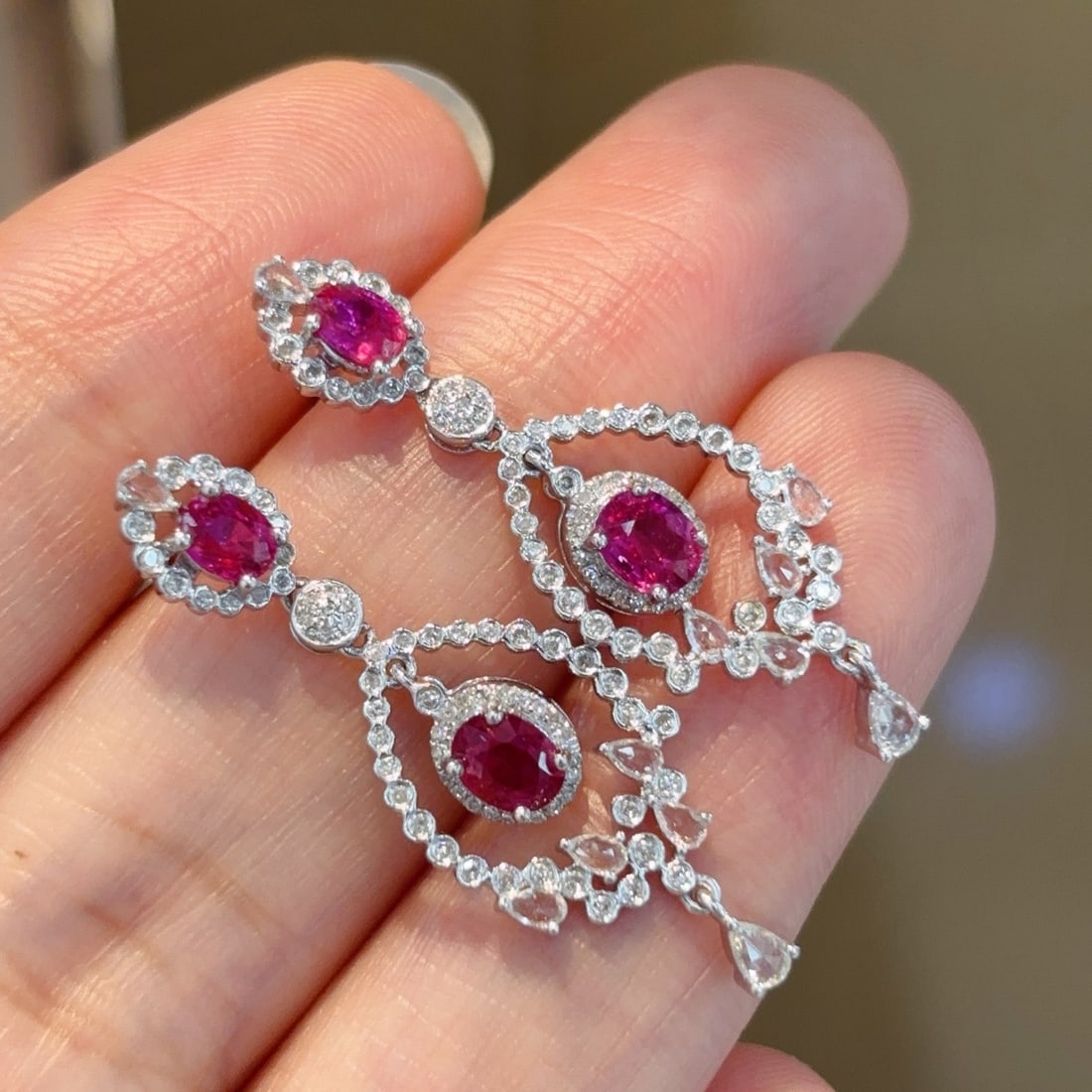 14k Gold 1.1 Ct Natural Ruby & Diamond Earrings - 5