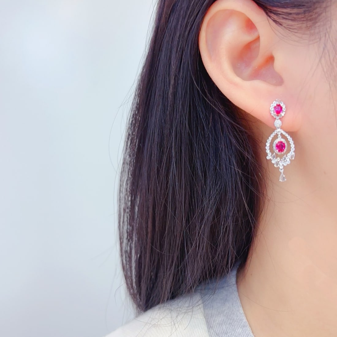14k Gold 1.1 Ct Natural Ruby & Diamond Earrings - 6