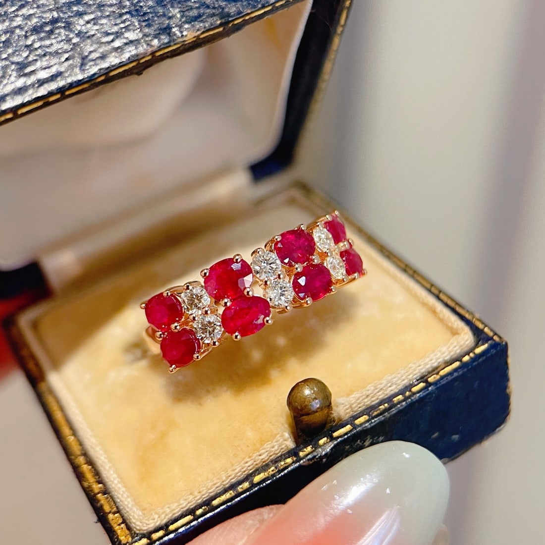 14k Gold 1.7 Ct Natural Ruby & Diamond Ring: Ref:231104197 // gold content:14k gold // ring size:7. 25us // // main gemstone:ruby // shape:oval // carat weight:1. 7ct // color:red // treatment:natural // // adjacent gemstone 2 : diamond //