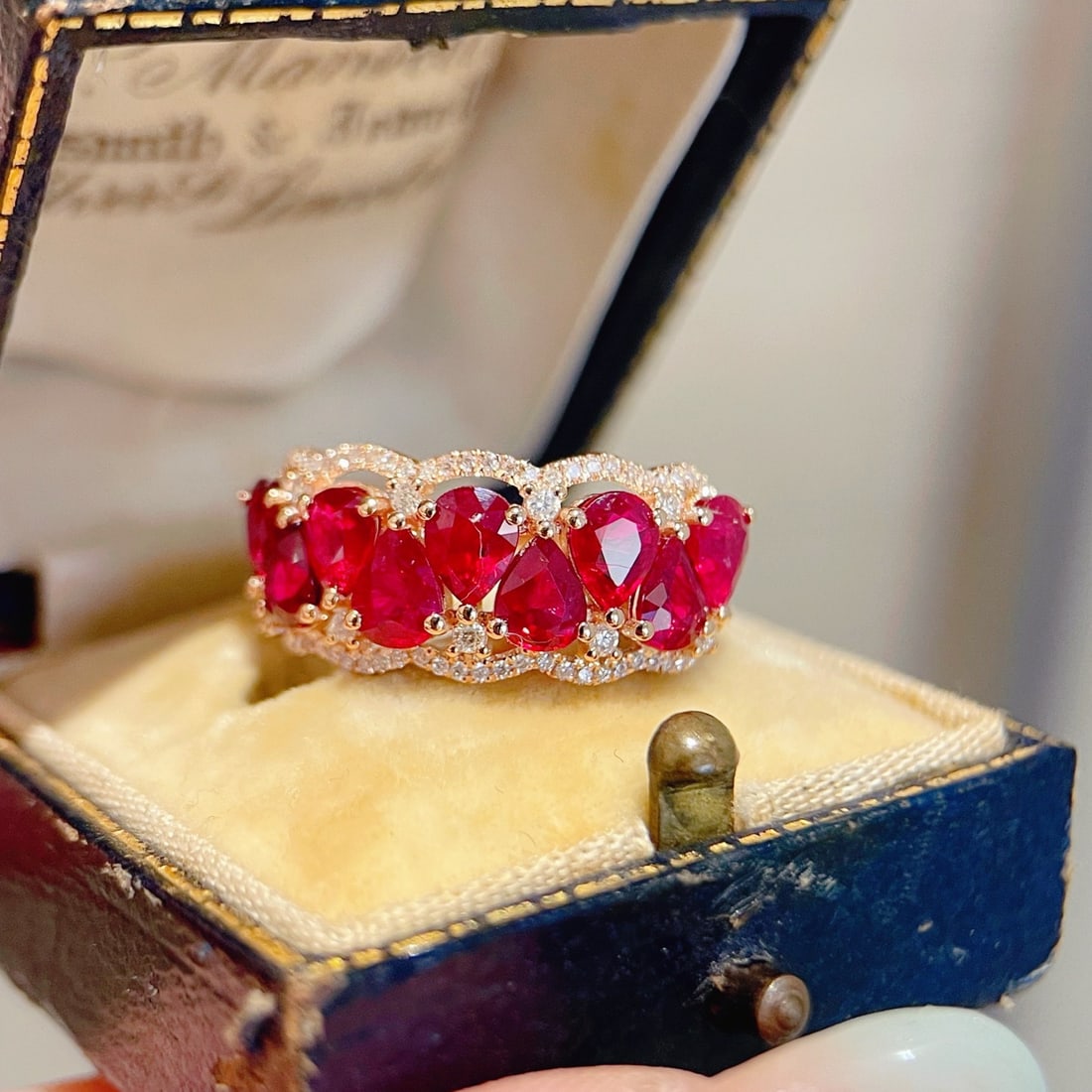 14k Gold 2.7 Ct Natural Ruby & Diamond Ring: Ref:231104202 // gold content:14k gold // ring size:7. 25us // // main gemstone:ruby // shape:pear // carat weight:2. 7ct // color:red // treatment:natural // // adjacent gemstone 2 : diamond //