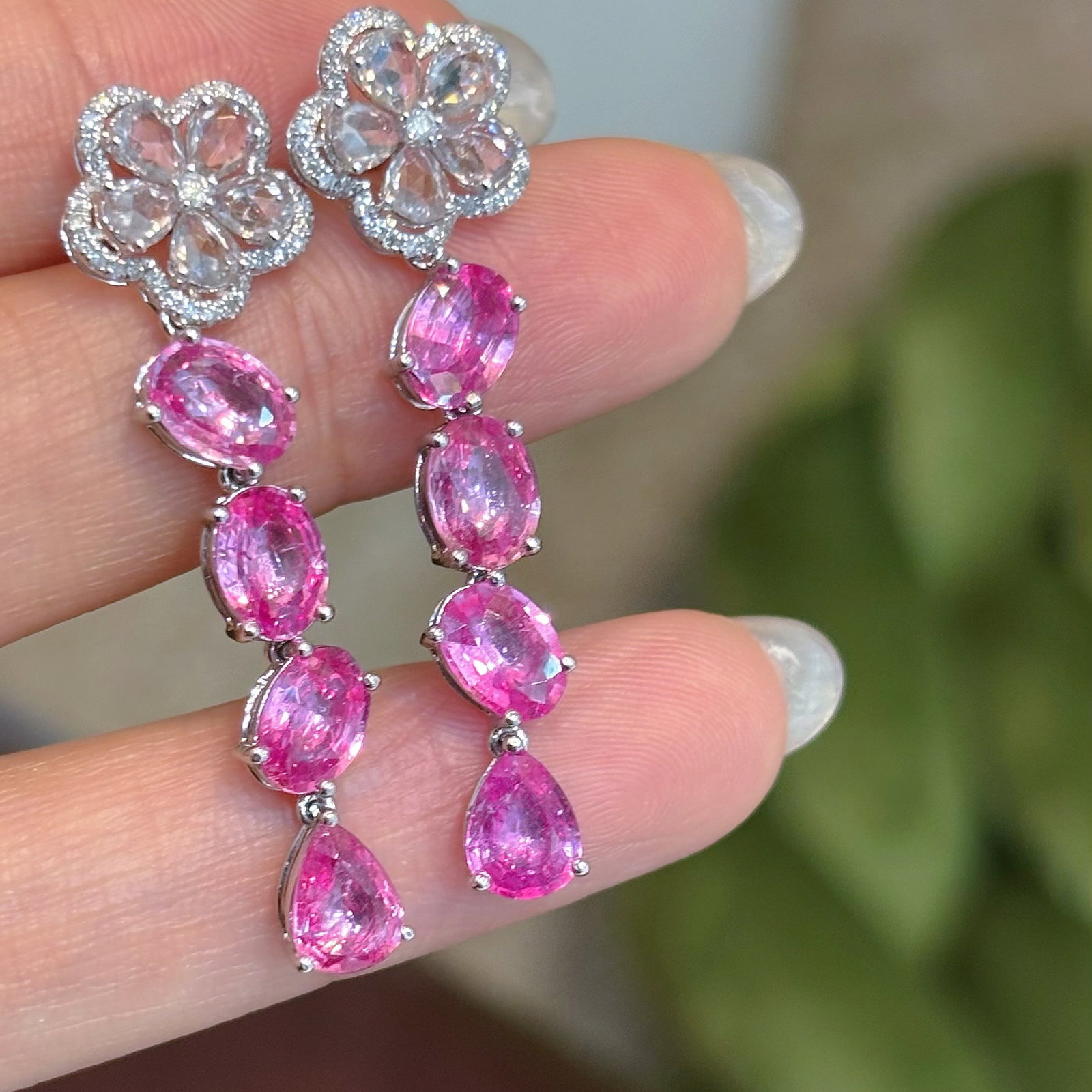 14k Gold 6.02 Ct Natural Sapphire & Sapphire & Diamond Earrings - 2