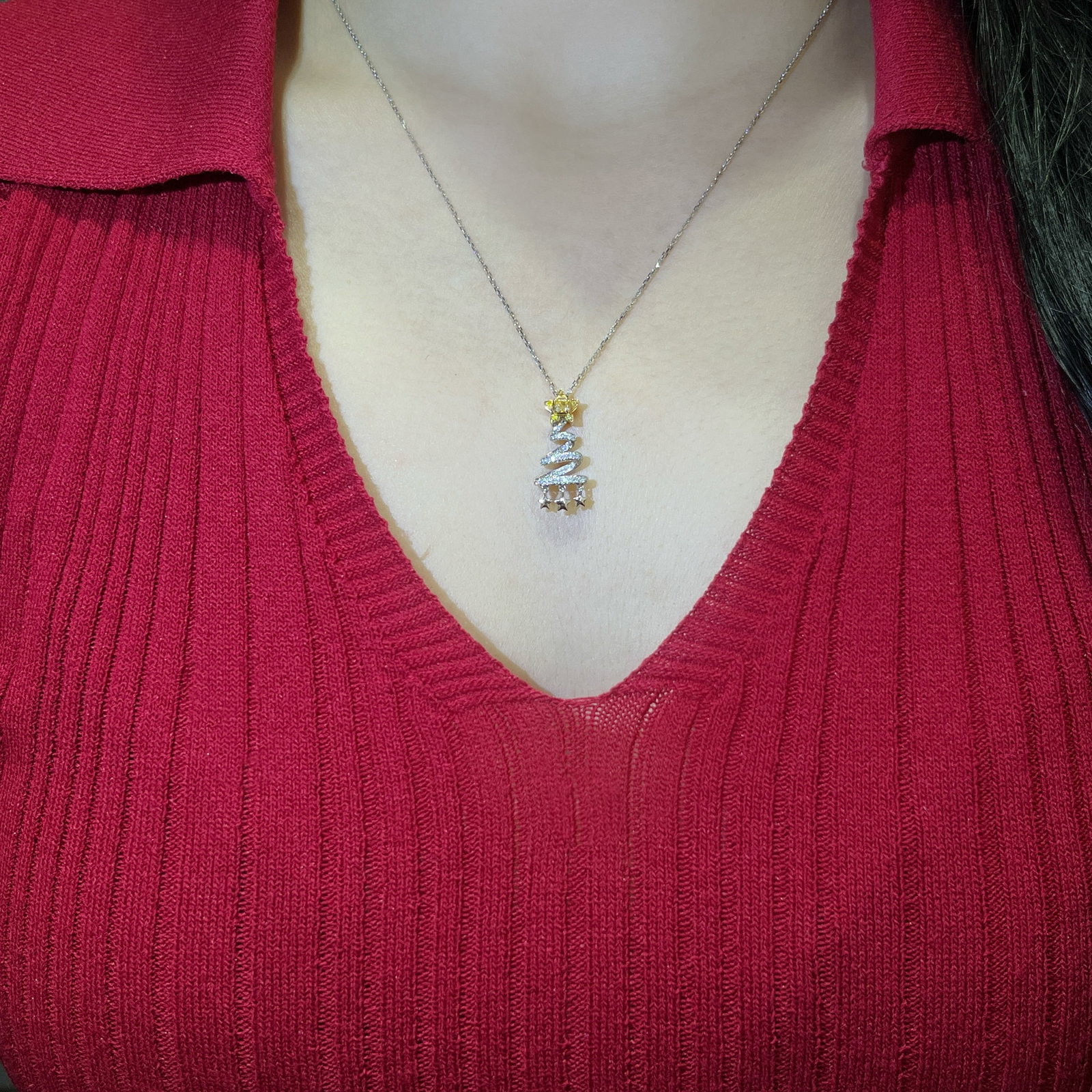 14k Gold 0.23 Ctw Natural Yellow Diamond & Diamond Necklace - 5