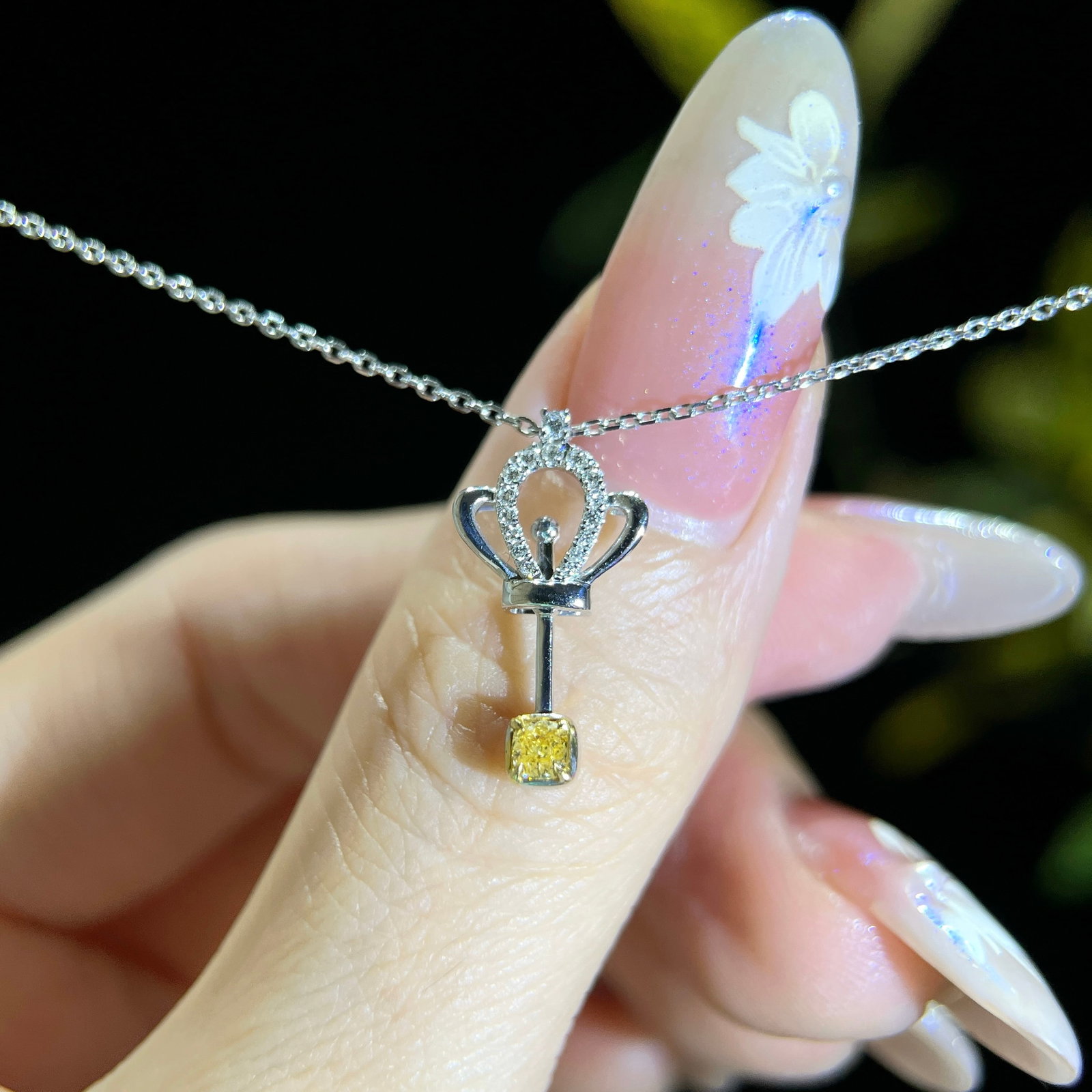 14k Gold 0.17 Ctw Natural Yellow Diamond & Diamond Necklace - 3
