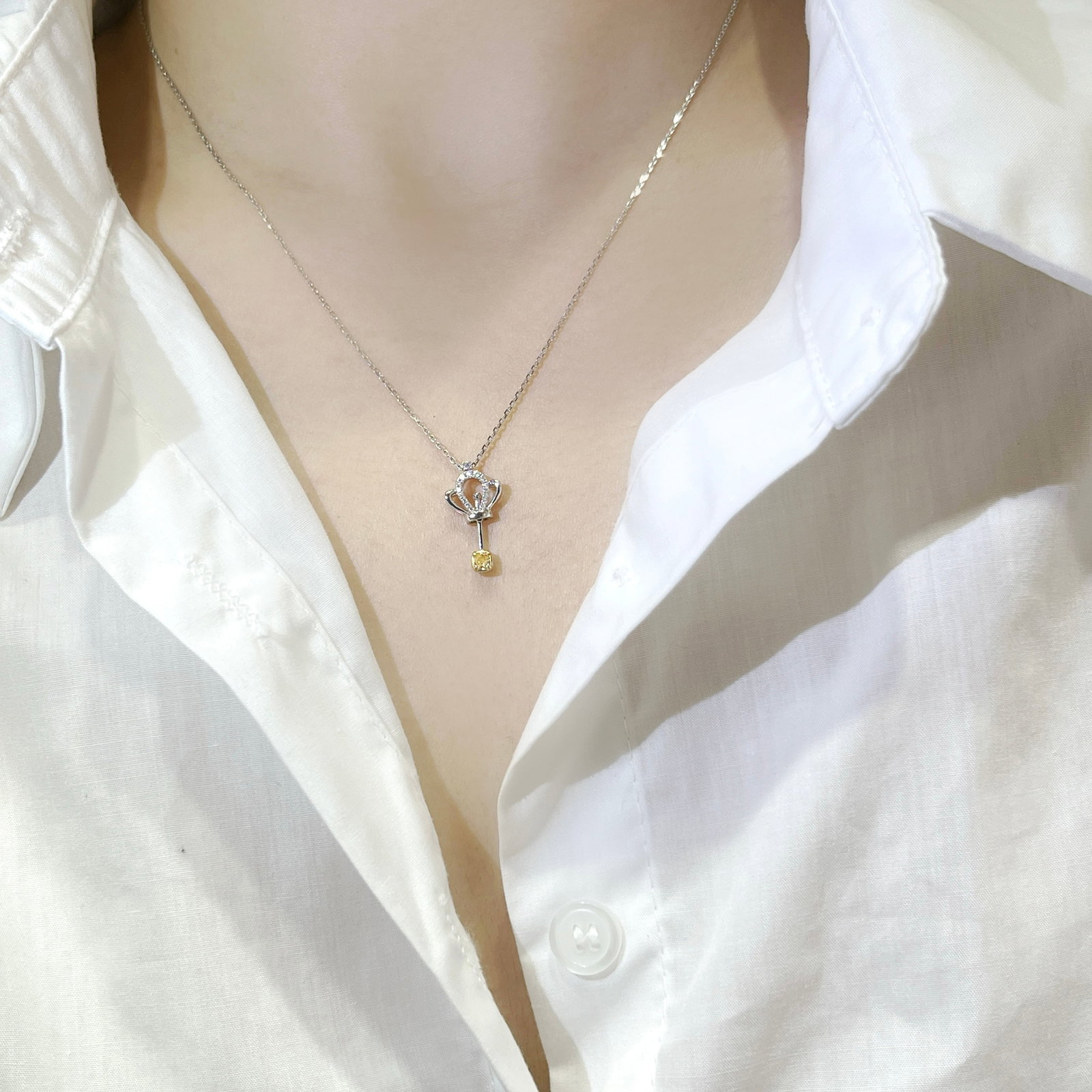 14k Gold 0.17 Ctw Natural Yellow Diamond & Diamond Necklace - 4