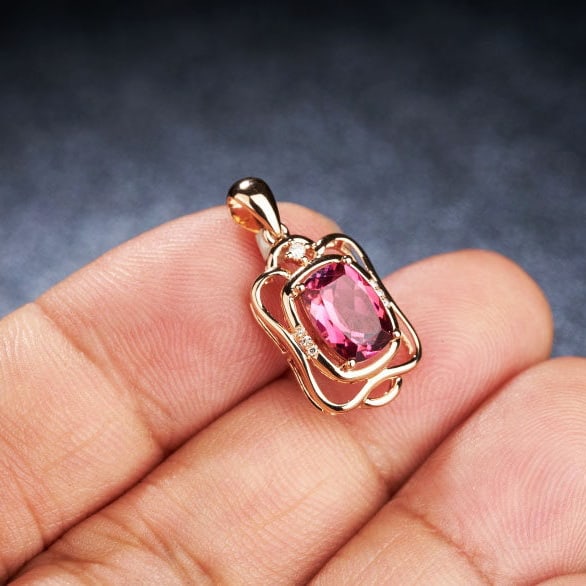 14k Gold 1.33 Ct Natural Tourmaline & Diamond Pendant( Without Chain ) - 8