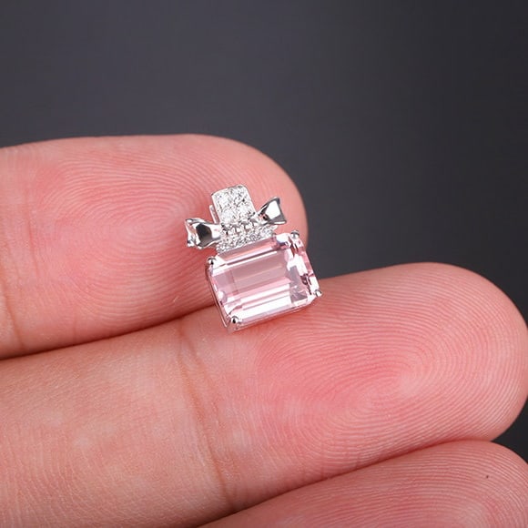 14k Gold 1.67 Ctw Natural Morganite & Diamond Pendant( Without Chain ) - 5