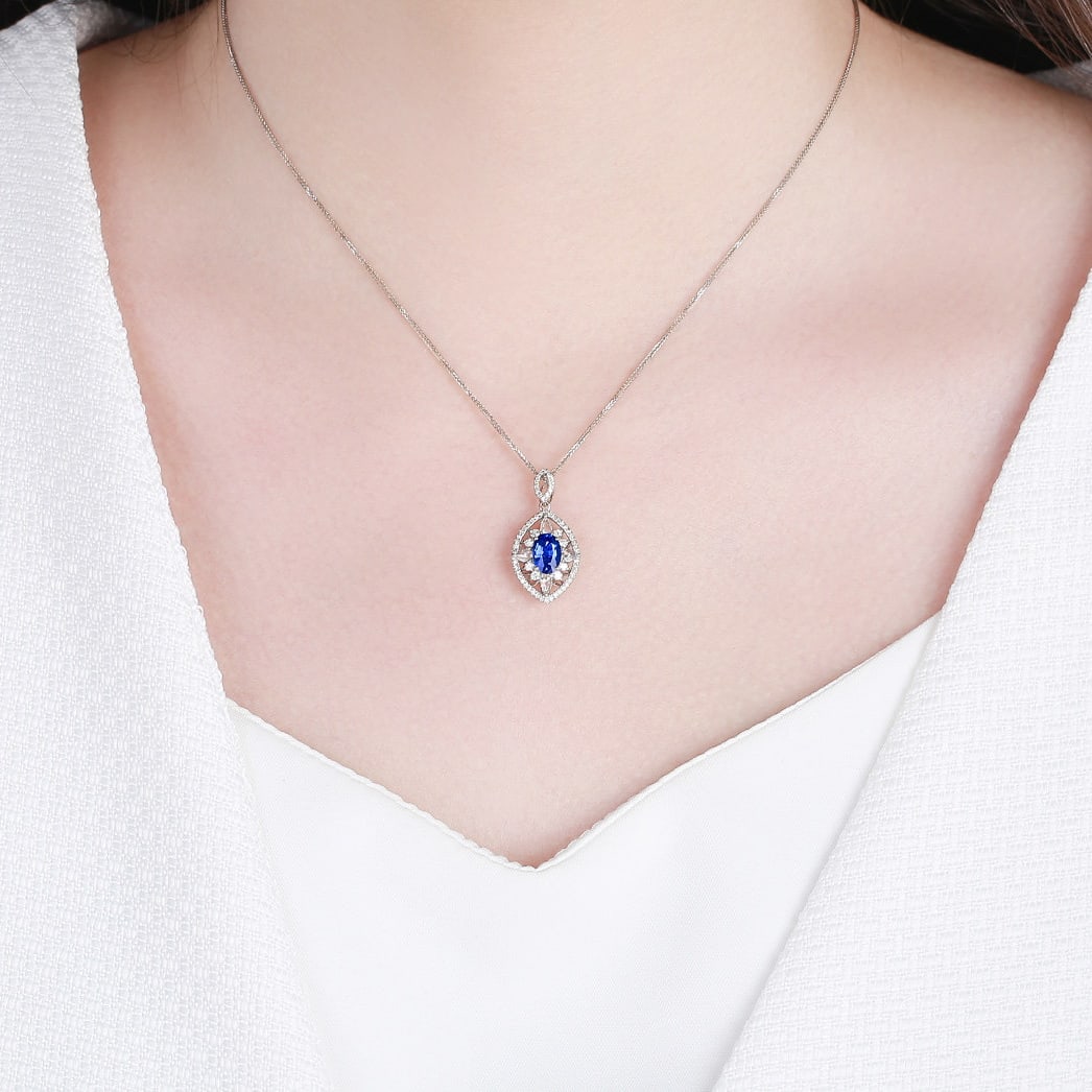 14k Gold 1.53 Ctw Natural Sapphire & Diamond Pendant( Without Chain ) - 6