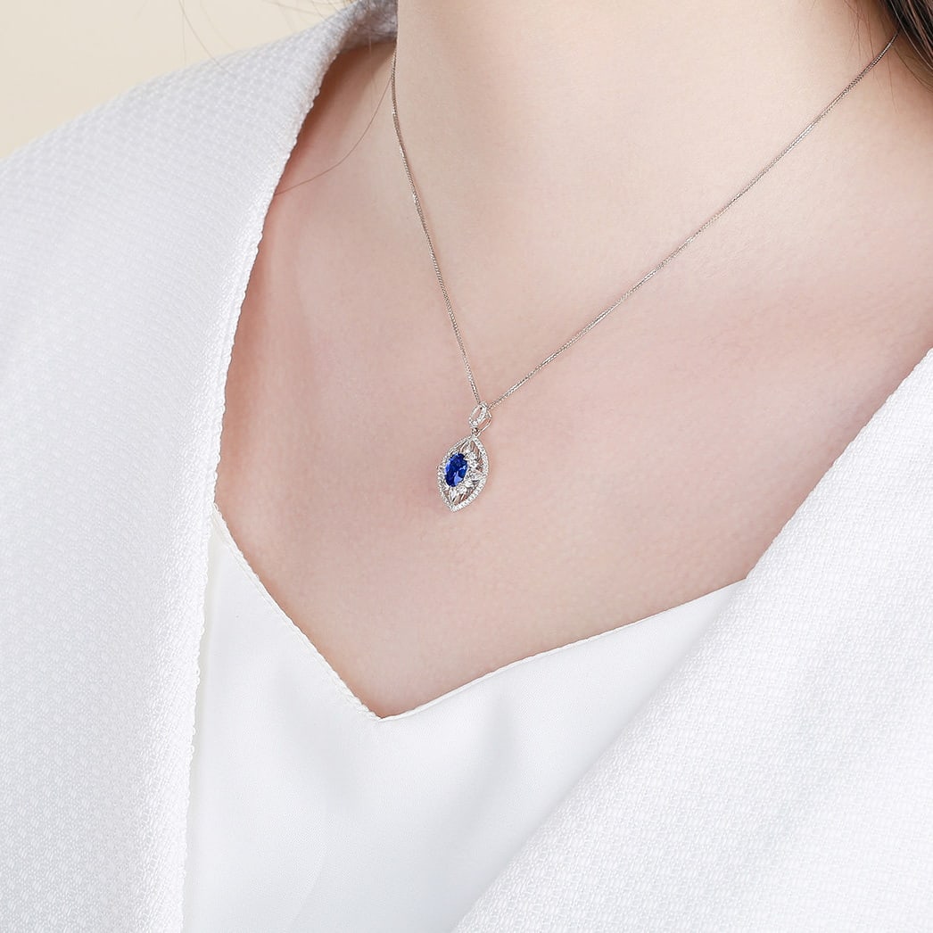14k Gold 1.53 Ctw Natural Sapphire & Diamond Pendant( Without Chain ) - 7