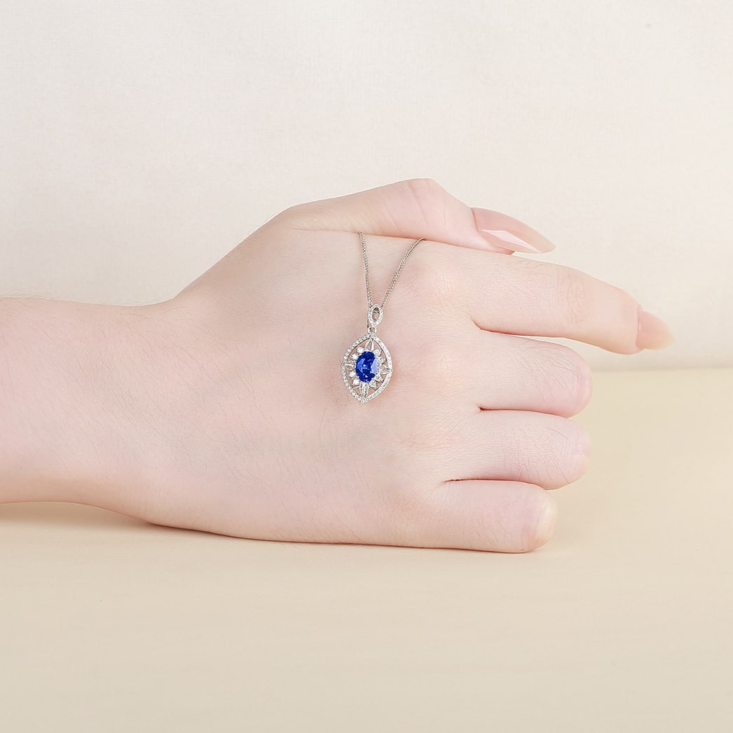 14k Gold 1.53 Ctw Natural Sapphire & Diamond Pendant( Without Chain ) - 8