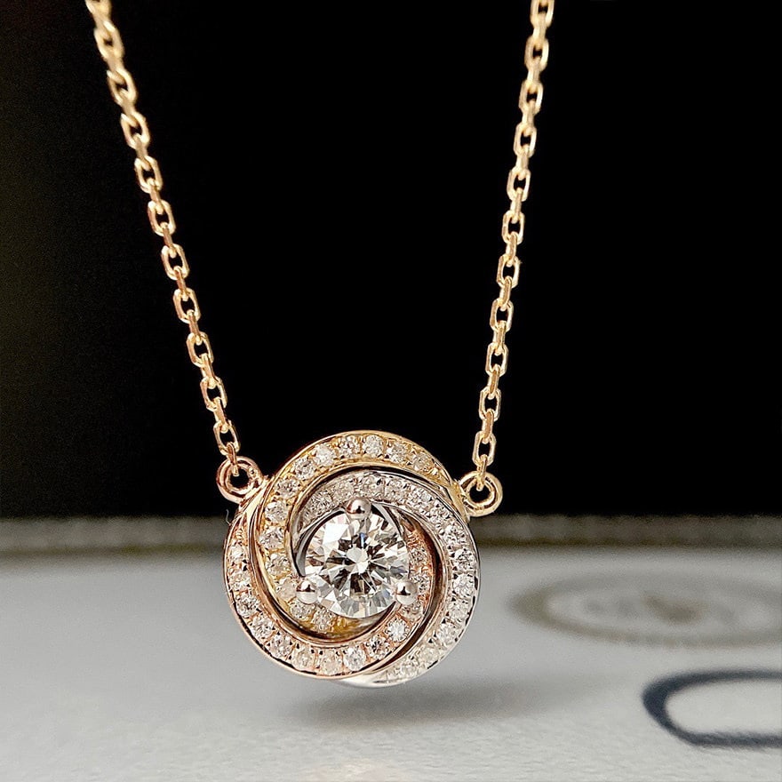 Gia Certified 14k Gold 0.3 Ct Natural G Si2 3ex Round Diamond Necklace - 2