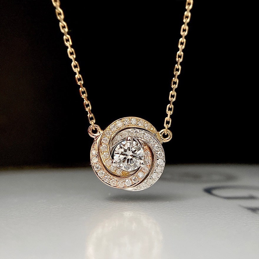 Gia Certified 14k Gold 0.3 Ct Natural G Si2 3ex Round Diamond Necklace - 3