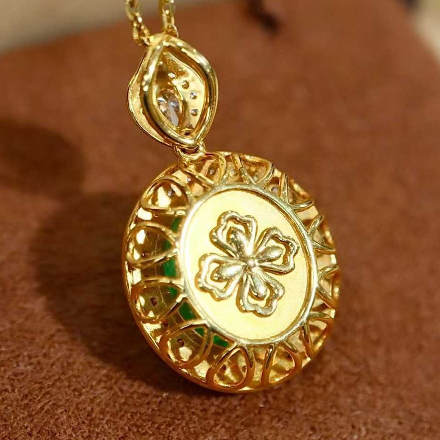14k Gold 6.37 Ctw Natural Emerald & Diamond Pendant( Without Chain ) - 4