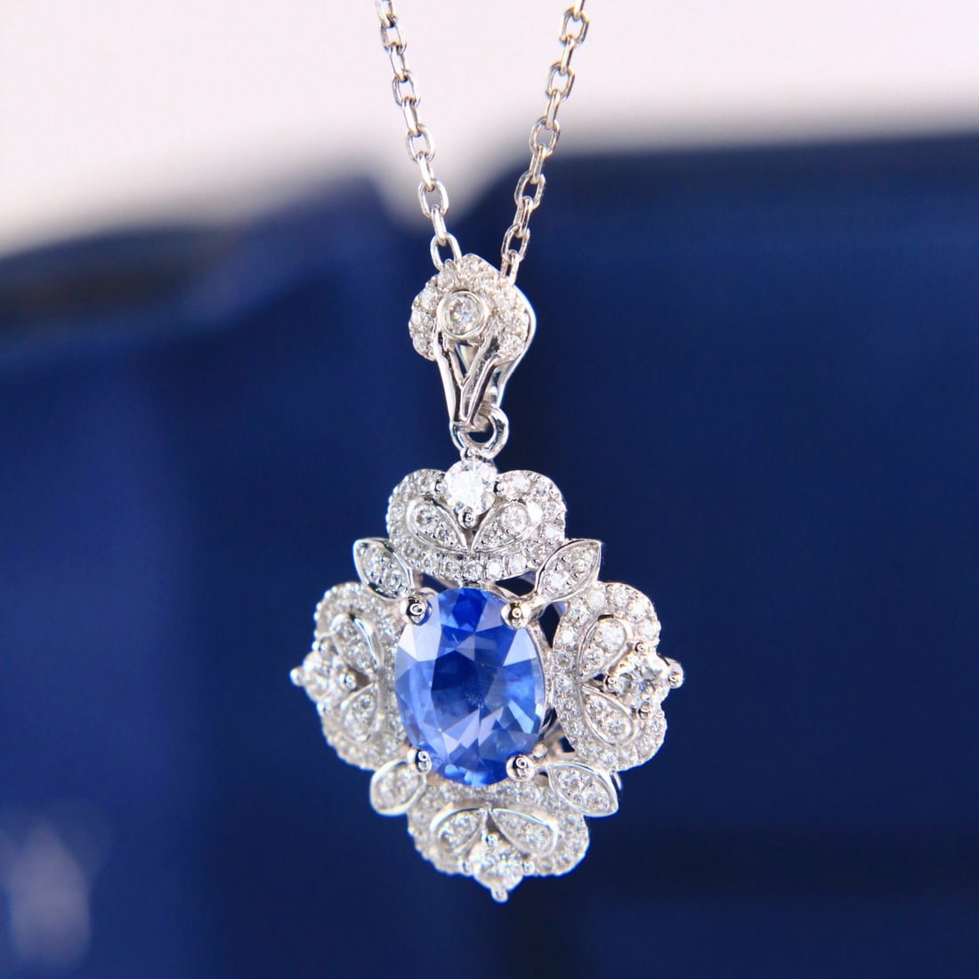 14k Gold 2.04 Ctw Natural Sapphire & Diamond Pendant( Without Chain ) - 4