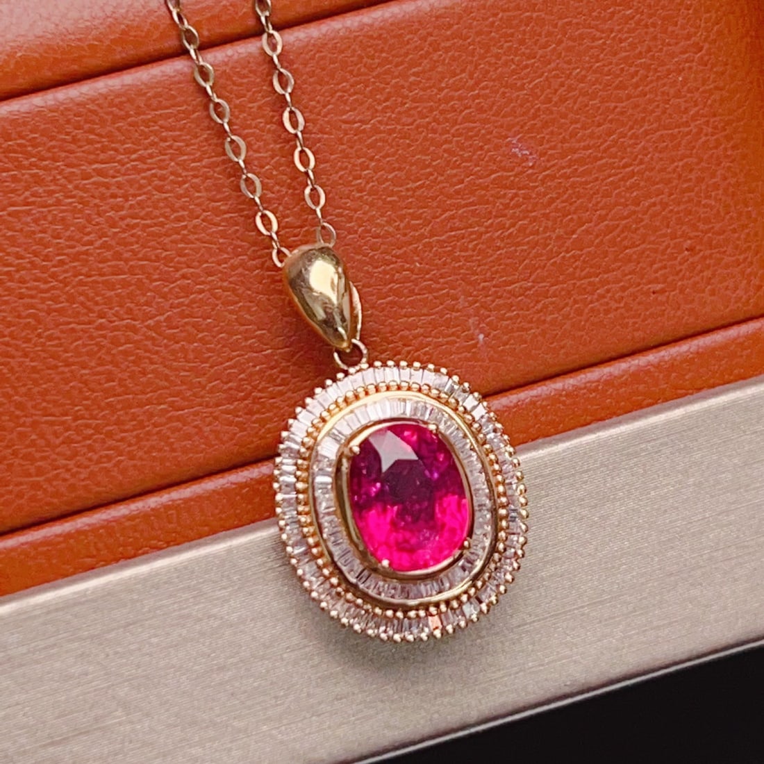 14k Gold 2.35 Ct Natural Tourmaline & Diamond Pendant( Without Chain ) - 2