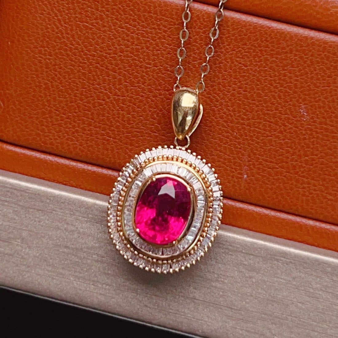 14k Gold 2.35 Ct Natural Tourmaline & Diamond Pendant( Without Chain ) - 3