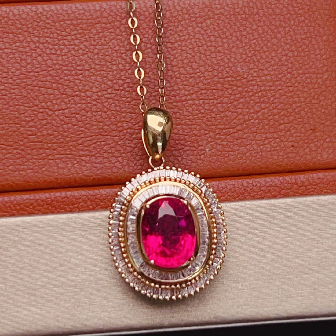 14k Gold 2.35 Ct Natural Tourmaline & Diamond Pendant( Without Chain ) - 4