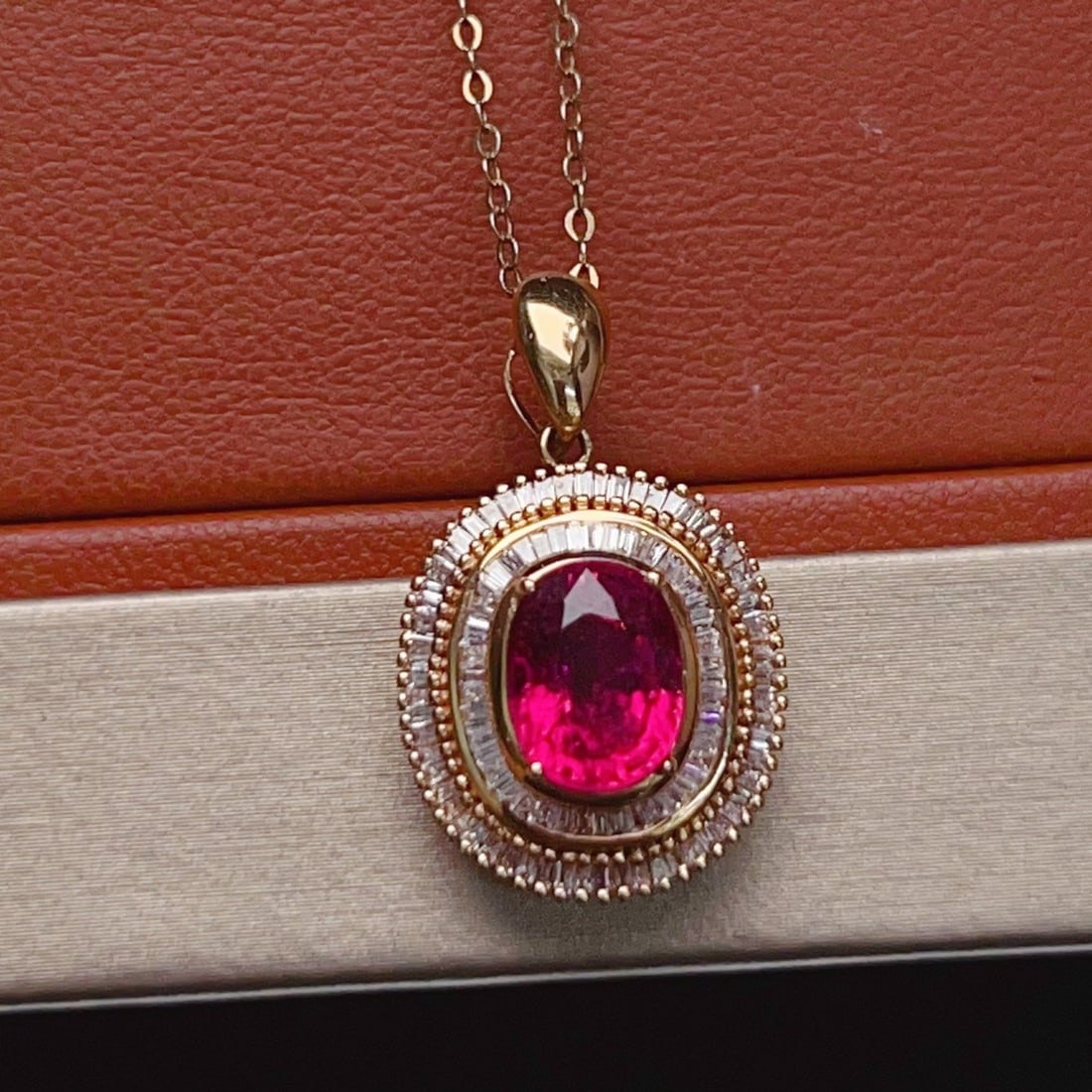 14k Gold 2.35 Ct Natural Tourmaline & Diamond Pendant( Without Chain ) - 5