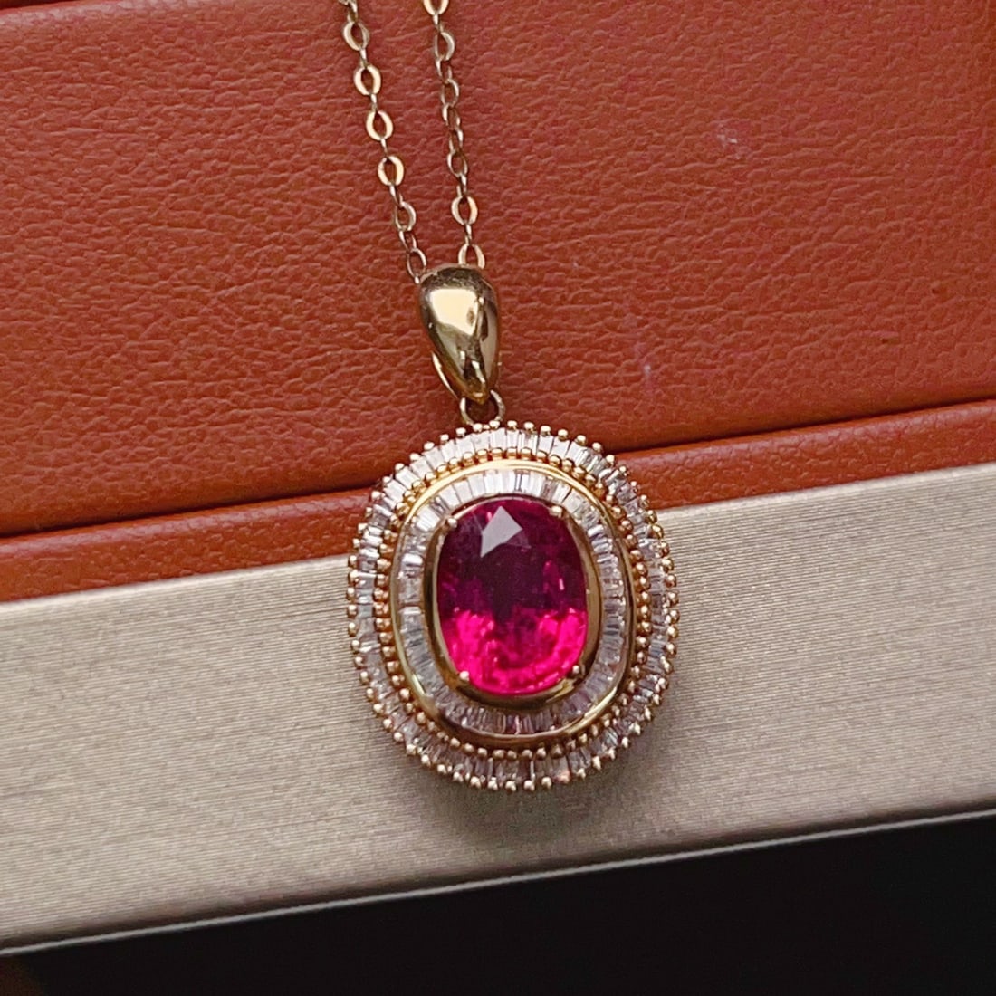 14k Gold 2.35 Ct Natural Tourmaline & Diamond Pendant( Without Chain ) - 6