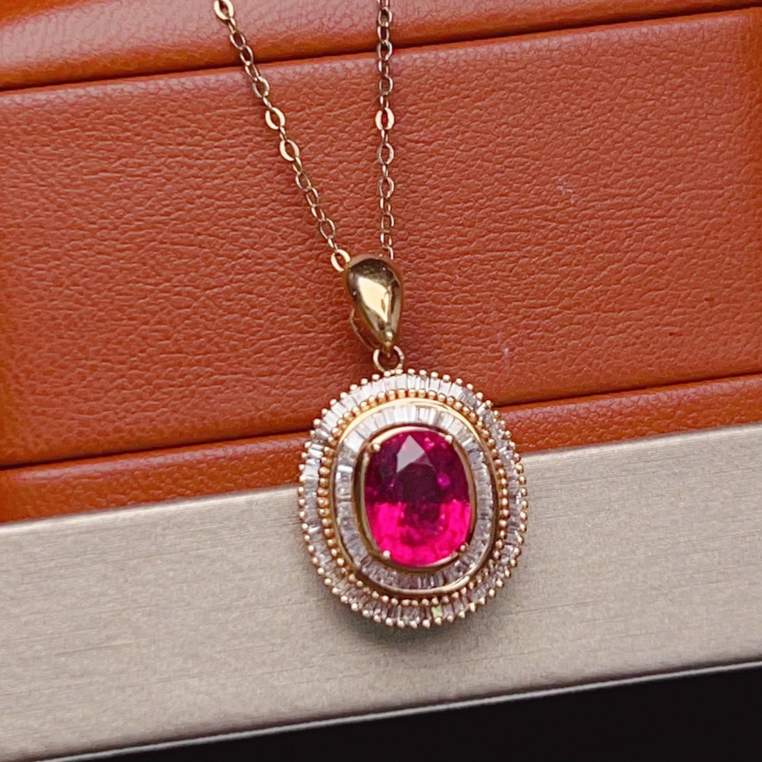 14k Gold 2.35 Ct Natural Tourmaline & Diamond Pendant( Without Chain ) - 7
