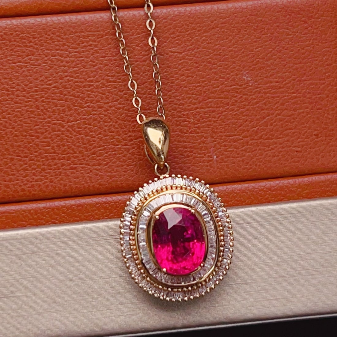 14k Gold 2.35 Ct Natural Tourmaline & Diamond Pendant( Without Chain ) - 8