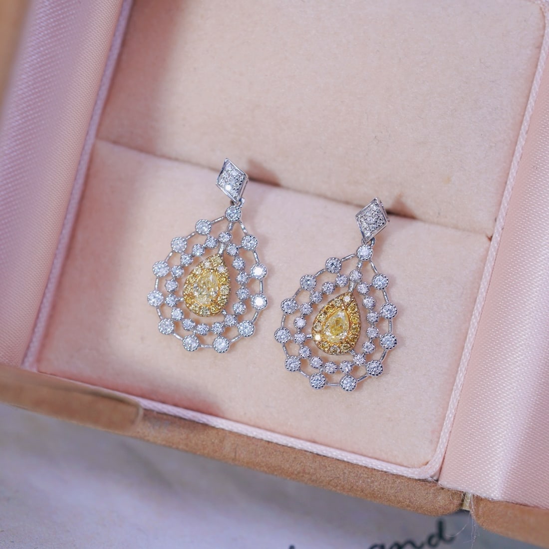 14k Gold 0.7 Ctw Natural Yellow Diamond & Diamond Earrings - 2