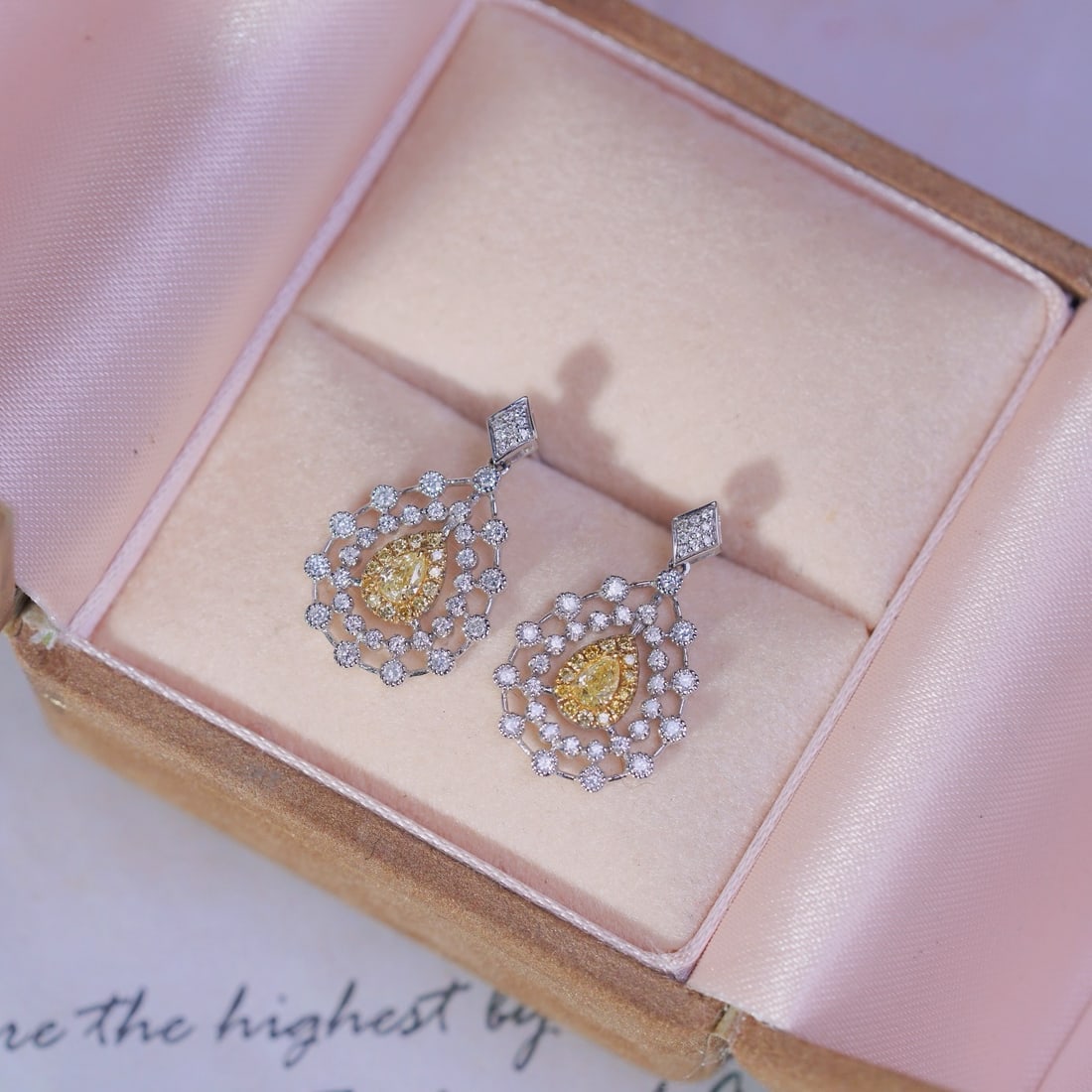 14k Gold 0.7 Ctw Natural Yellow Diamond & Diamond Earrings - 3