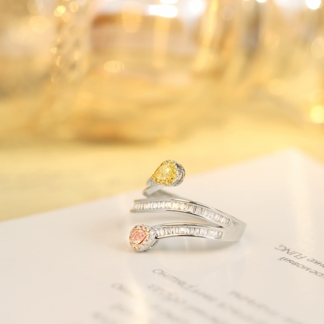 14k Gold 0.19 Ctw Natural Yellow Diamond & Pink Diamond & Toi Et Moi Ring - 2