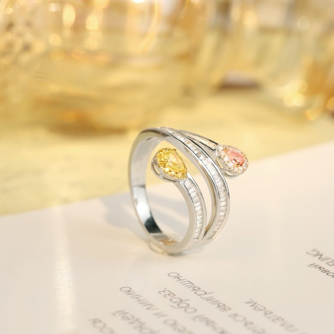 14k Gold 0.19 Ctw Natural Yellow Diamond & Pink Diamond & Toi Et Moi Ring - 3