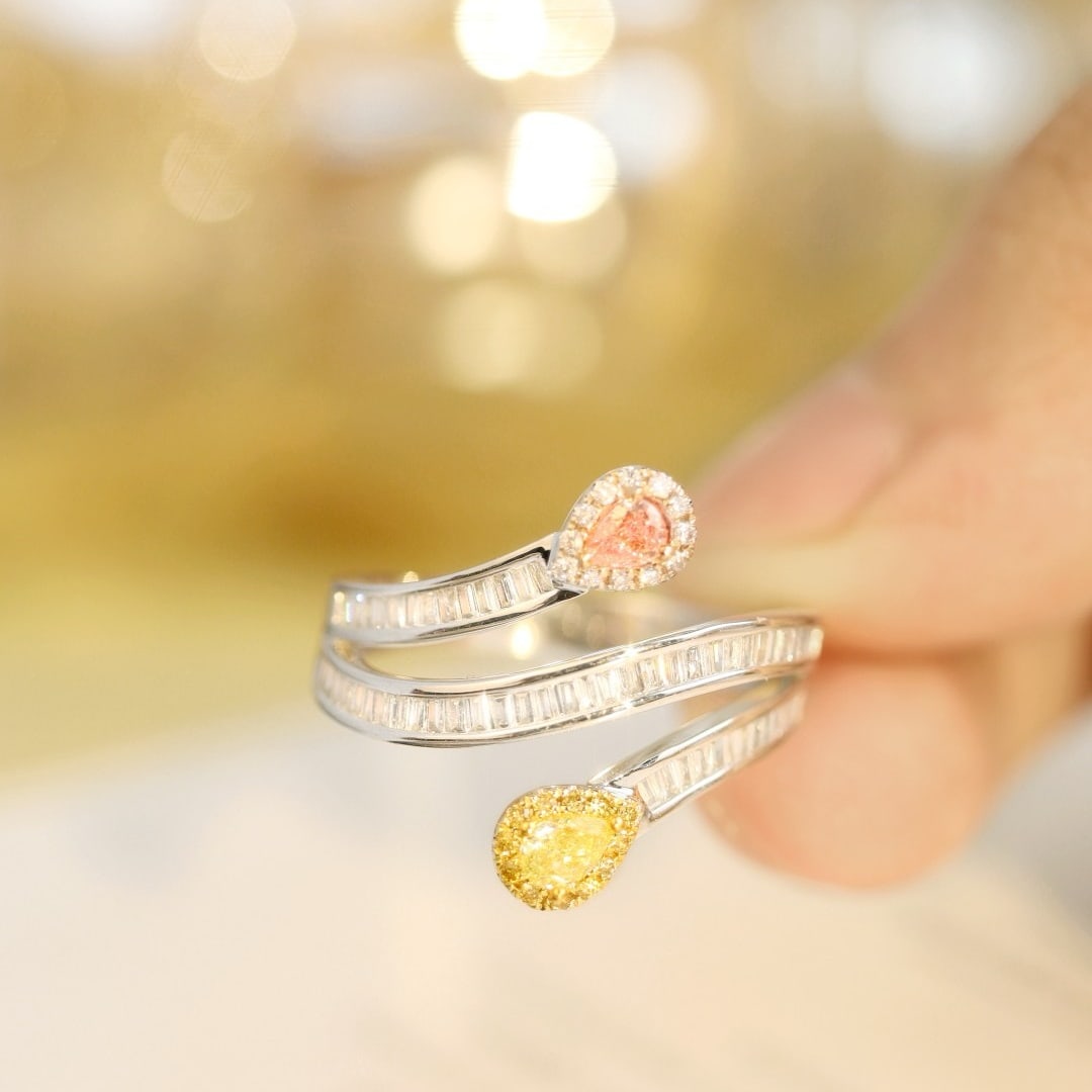 14k Gold 0.19 Ctw Natural Yellow Diamond & Pink Diamond & Toi Et Moi Ring - 4