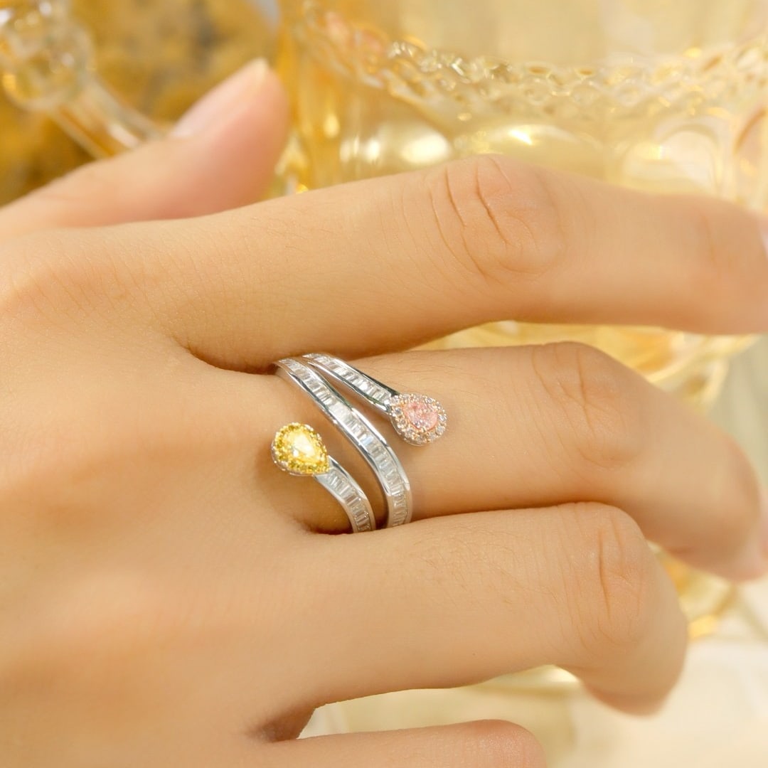 14k Gold 0.19 Ctw Natural Yellow Diamond & Pink Diamond & Toi Et Moi Ring - 5