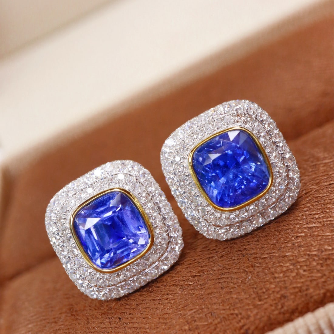 14k Gold 2.59 Ctw Natural Sapphire & Diamond Earrings - 4