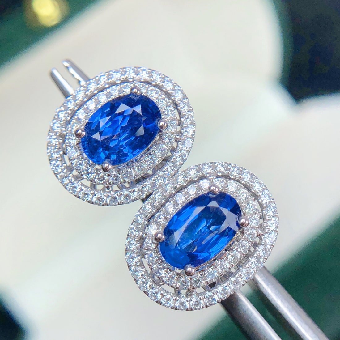 14k Gold 2.22 Ctw Natural Sapphire & Diamond Earrings - 2