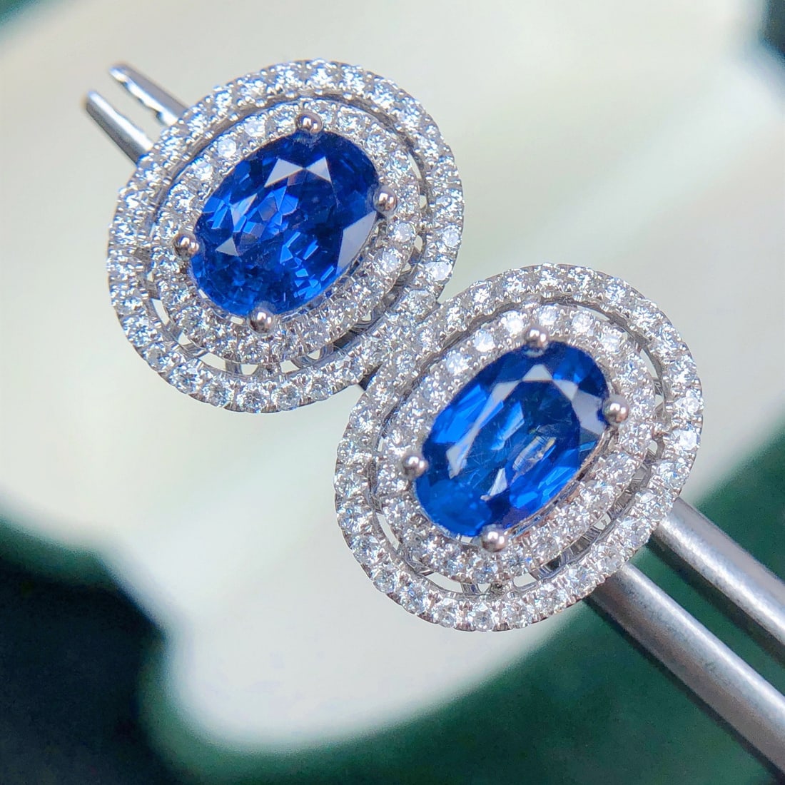 14k Gold 2.22 Ctw Natural Sapphire & Diamond Earrings - 3