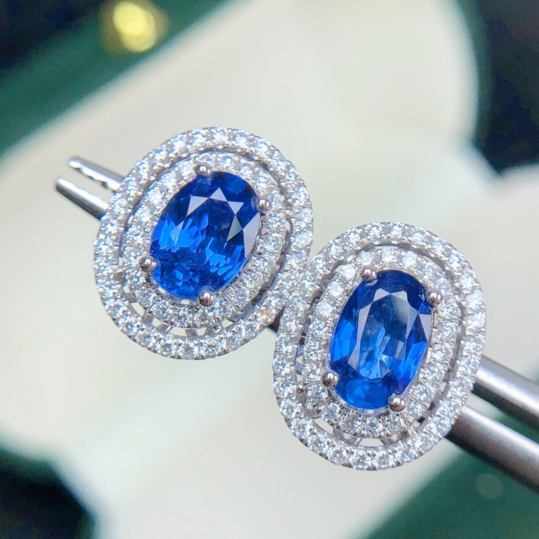 14k Gold 2.22 Ctw Natural Sapphire & Diamond Earrings - 4