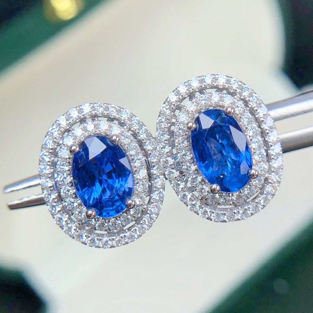 14k Gold 2.22 Ctw Natural Sapphire & Diamond Earrings - 5