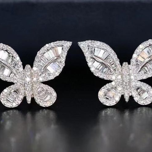 14k Gold 0.6 Ct Natural H Diamond & Butterfly Earrings - 2