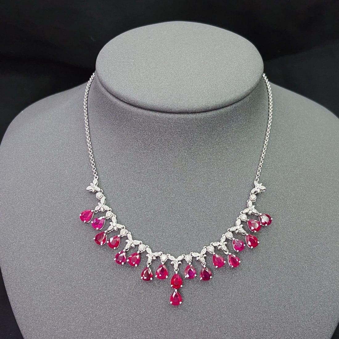 14k Gold 6.00 Ct Natural Ruby & Diamond Necklace - 2