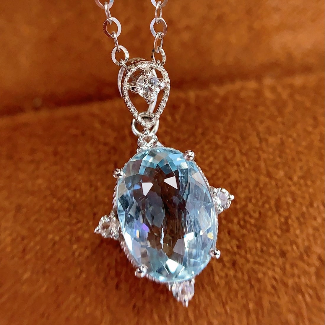 14k Gold 2.55 Ct Natural Aquamarine & Sapphire Pendant( Without Chain ) - 3